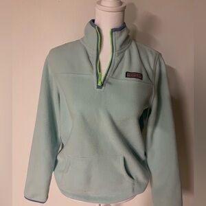 Vineyard Vines aqua Blue half zip Pullover with lime Green Accents